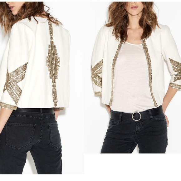 BA&SH [RARE] Luna Metal-Embellished Ivory Jacket - Size 3 (10) - Picture 2 of 15